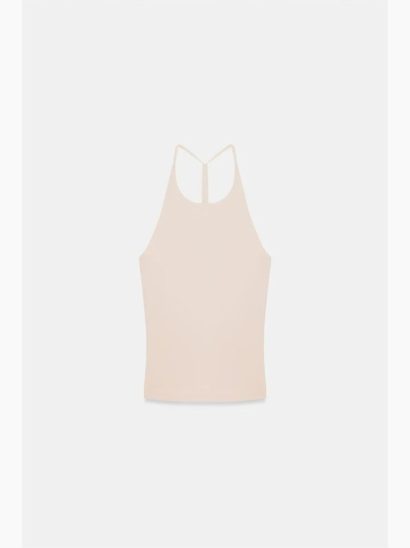 Top ajustado gola halter em jersey dilvin Bege natural - Kiabi
