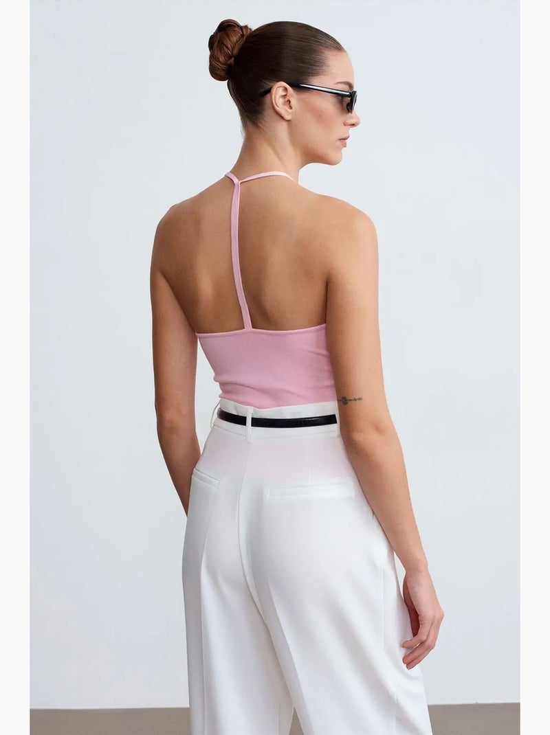Top ajustado gola halter em jersey dilvin Rosa-pálido - Kiabi