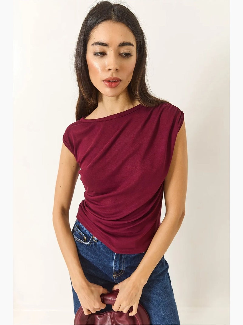 Top ajustado gola redonda lucci Vermelho bordô - Kiabi