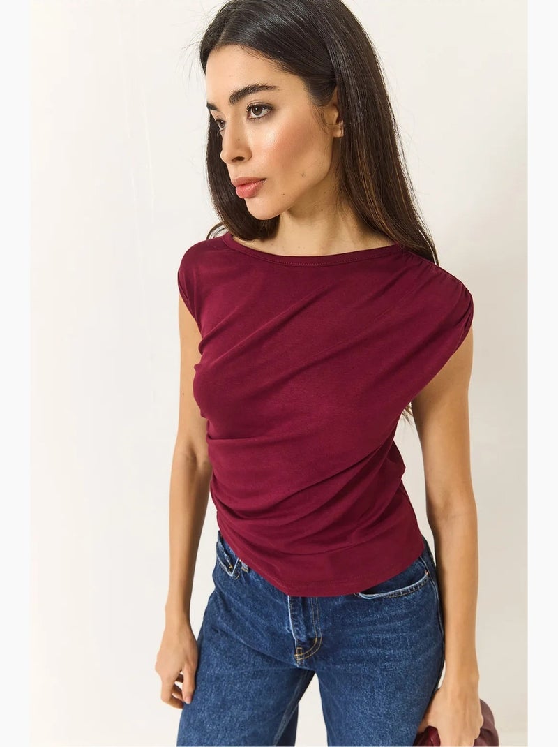 Top ajustado gola redonda lucci Vermelho bordô - Kiabi