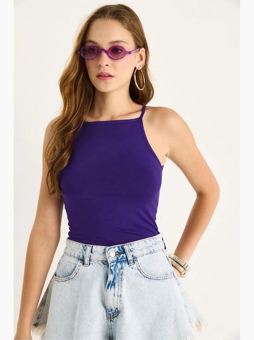 Top ajustado mistura de algodão decote halter lucci - Kiabi