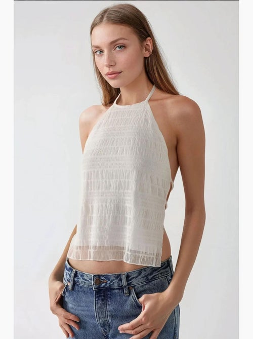 Top ajustado texturizado gola halter hiccup - Kiabi