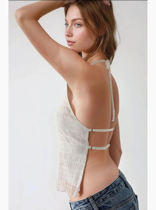 Top ajustado texturizado gola halter hiccup - Kiabi