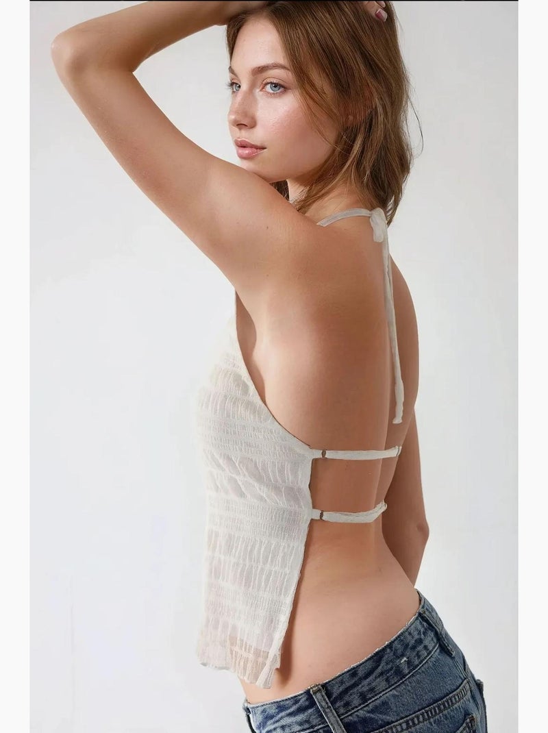 Top ajustado texturizado gola halter hiccup Branco - Kiabi