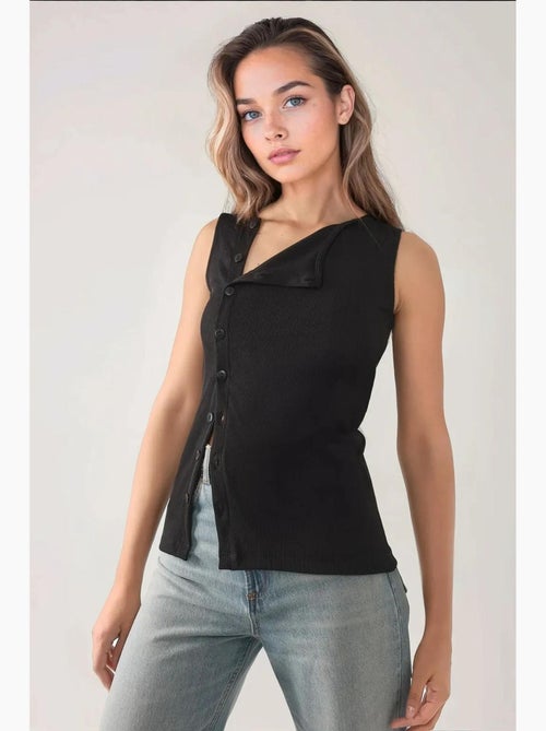 Top ajustado texturizado gola redonda botões hiccup - Kiabi Top ajustado texturizado gola redonda botões hiccup - Kiabi