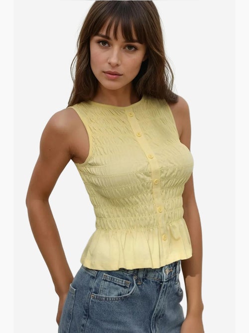 Top ajustado texturizado gola redonda hiccup - Kiabi Top ajustado texturizado gola redonda hiccup - Kiabi
