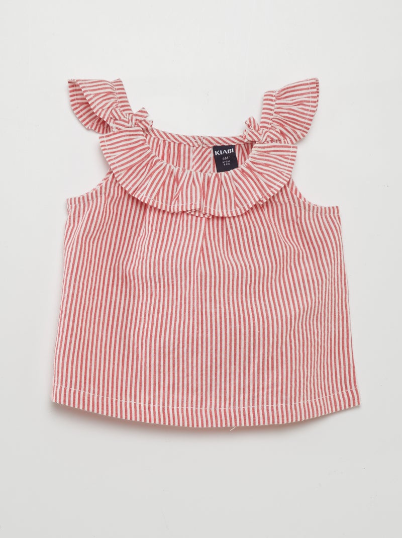 Top às riscas com folhos VERMELHO - Kiabi