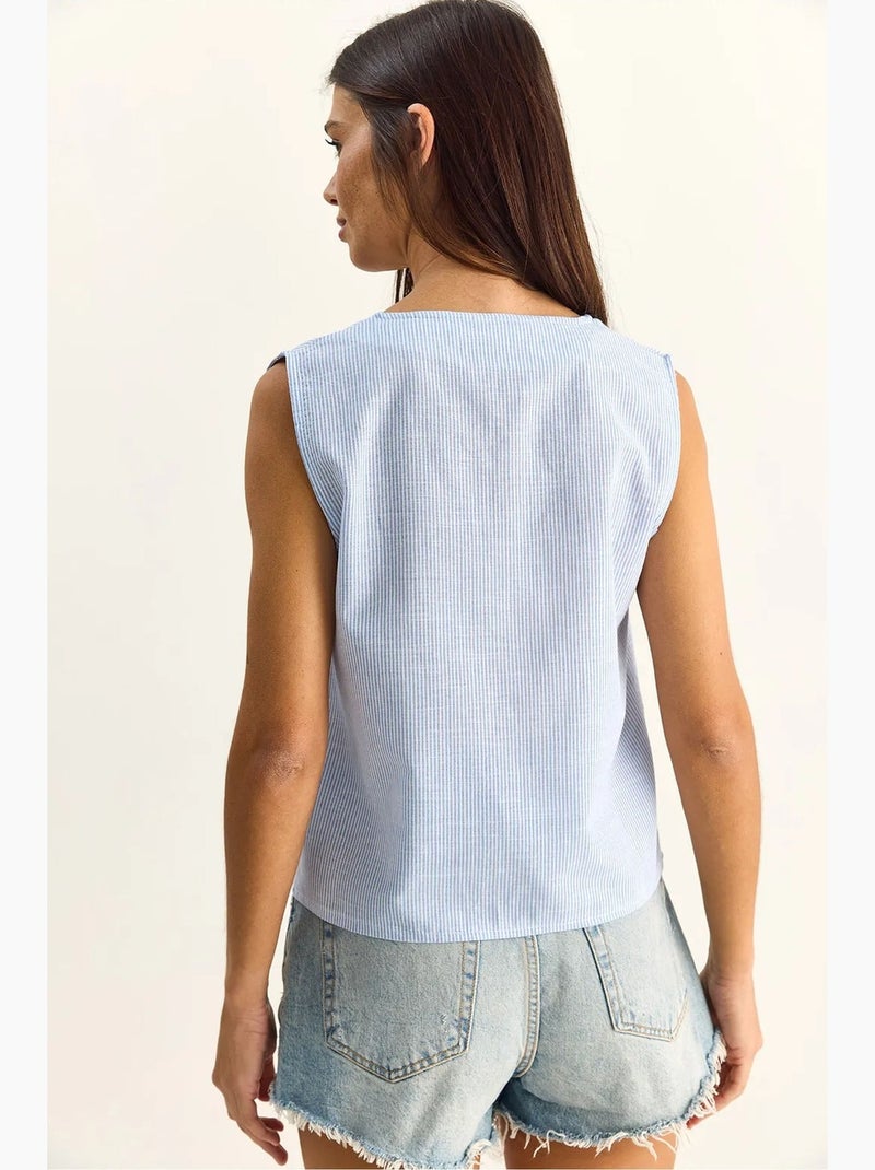 Top às riscas decote em v com laço lucci Azul-pastel - Kiabi
