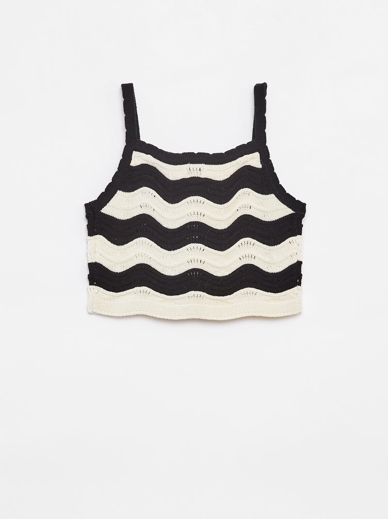 Top às riscas em malha de croché Branco - Kiabi