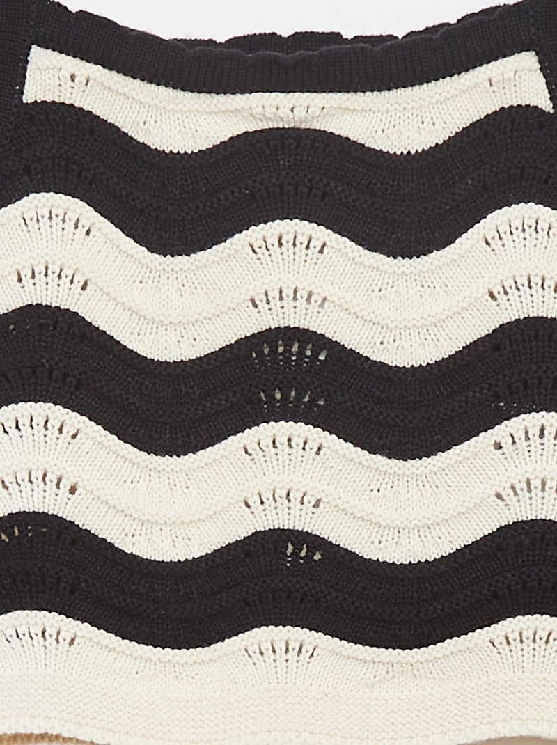 Top às riscas em malha de croché Branco - Kiabi