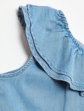 Top assimétrico com alças e gola com folhos