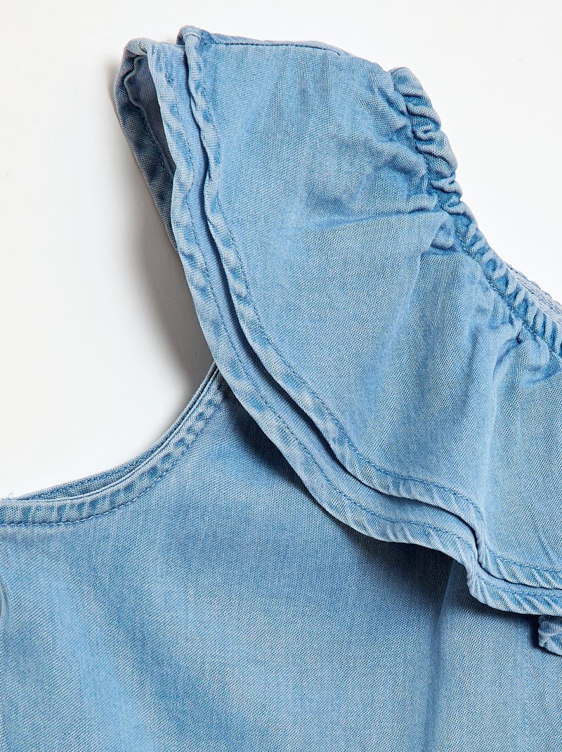 Top assimétrico com alças e gola com folhos Azul - Kiabi