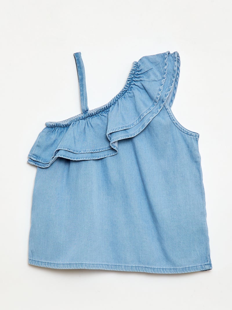 Top assimétrico com alças e gola com folhos Azul - Kiabi