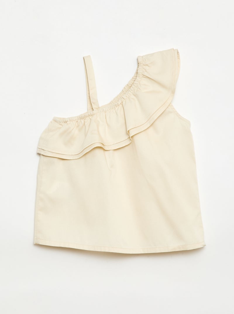 Top assimétrico com alças e gola com folhos Branco - Kiabi