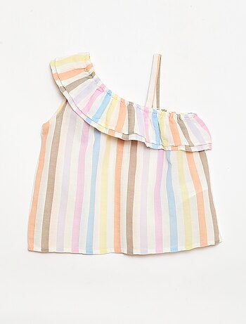 Top assimétrico de alças com folhos