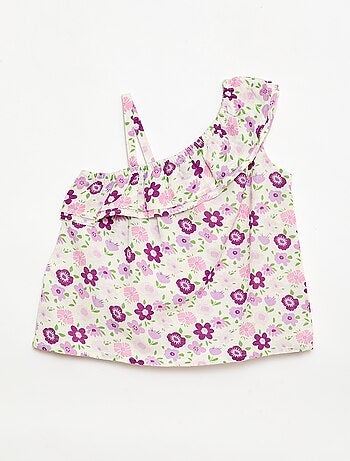 Top assimétrico de alças com folhos