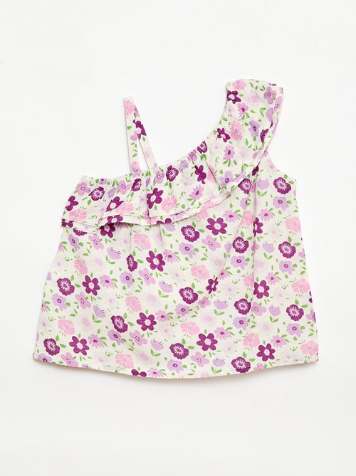 Top assimétrico de alças com folhos - Kiabi