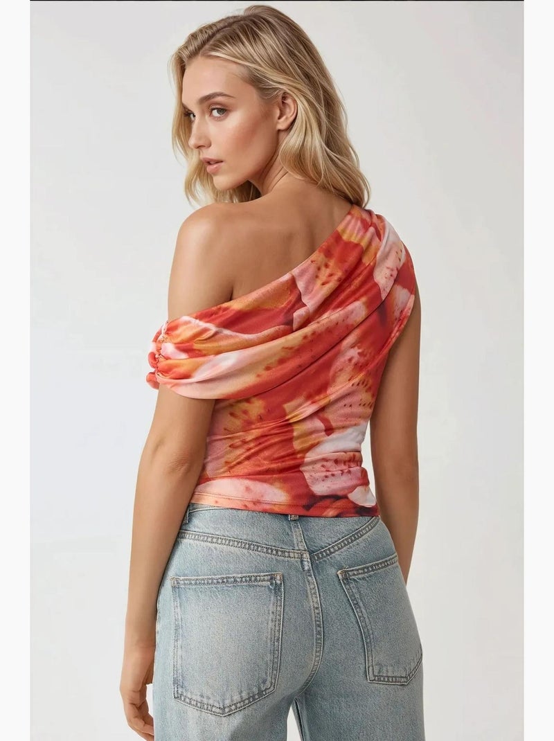 Top assimétrico estampado abstrato hiccup Vermelho - Kiabi