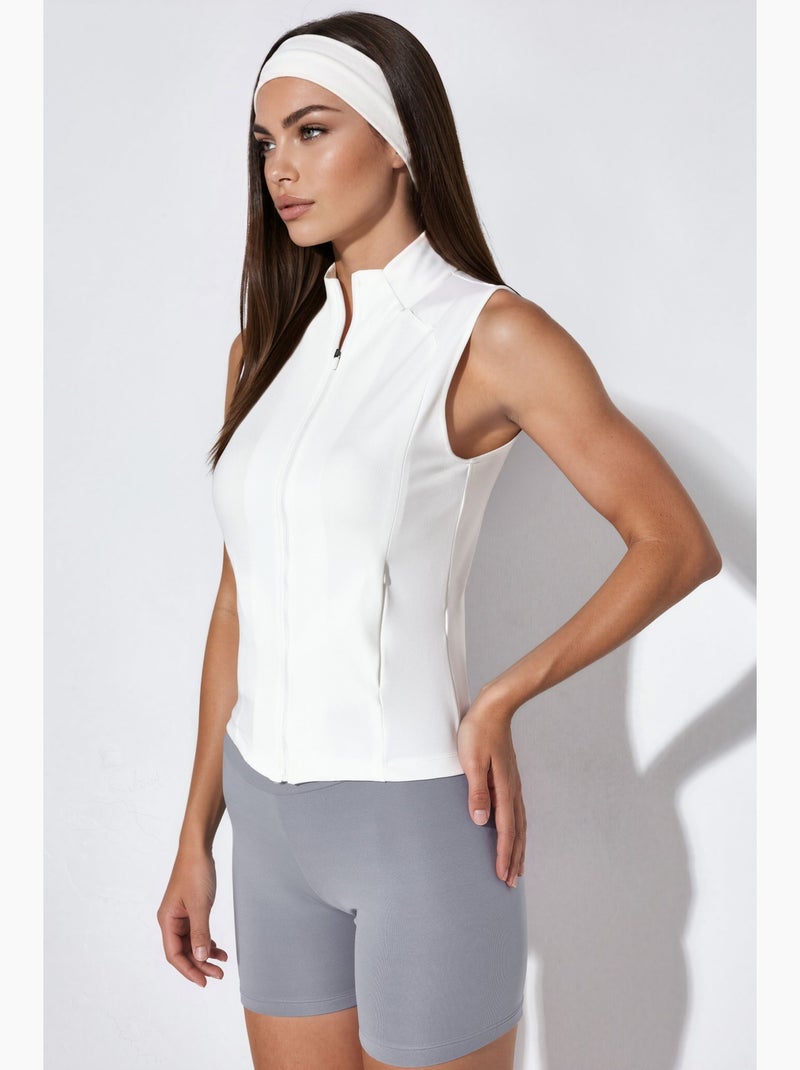 Top ativo ajustado sem mangas com gola alta hiccup Branco - Kiabi