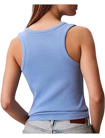 Top azul calvin klein jeans para mulher com etiqueta tecida