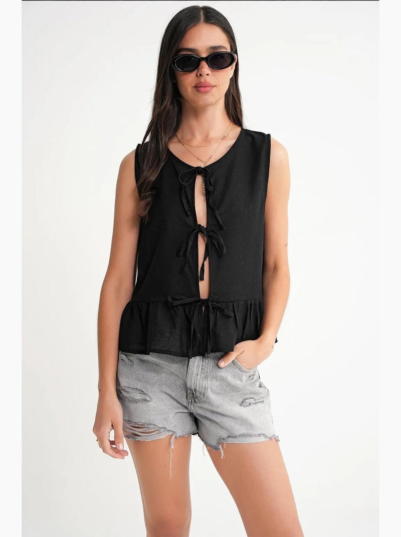 Top babados laço frontal mixray Preto - Kiabi