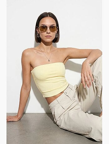 Top bandeau crop sem alças de mulher dilvin