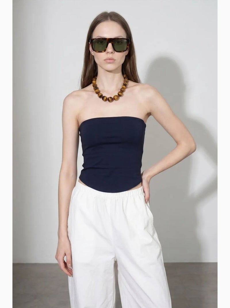 Top bandeau crop sem alças de mulher dilvin Azul-marinho - Kiabi