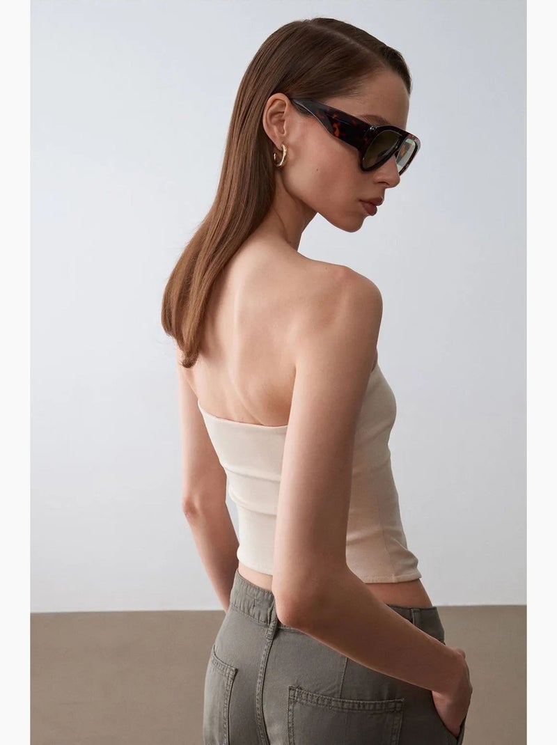 Top bandeau crop sem alças de mulher dilvin Bege natural - Kiabi