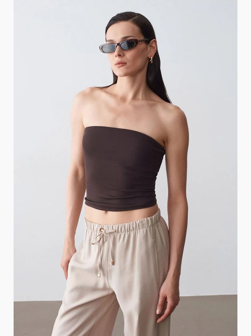 Top bandeau crop sem alças de mulher dilvin Castanho-escuro - Kiabi