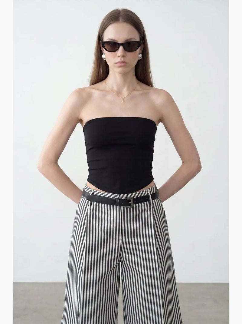 Top bandeau crop sem alças de mulher dilvin Preto - Kiabi