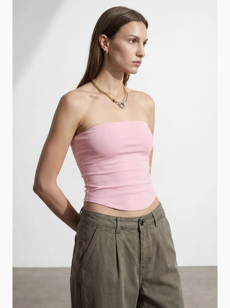 Top bandeau crop sem alças de mulher dilvin Rosa-pálido - Kiabi