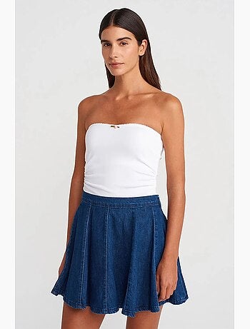 Top bandeau curto sem alças com detalhe de laço dilvin