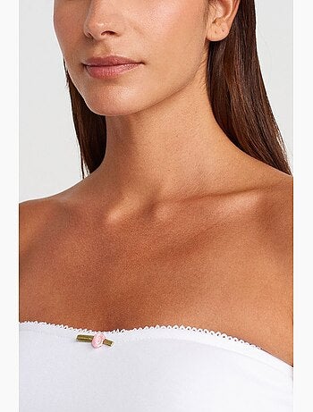 Top bandeau curto sem alças com detalhe de laço dilvin