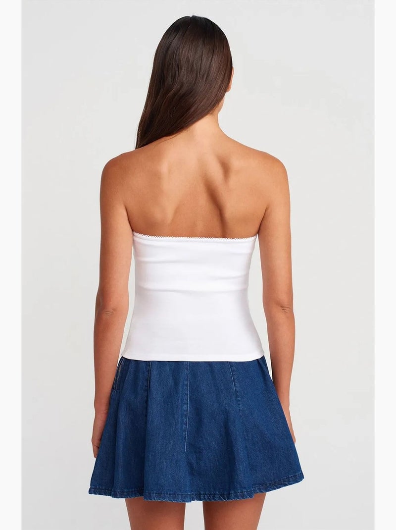 Top bandeau curto sem alças com detalhe de laço dilvin Branco - Kiabi