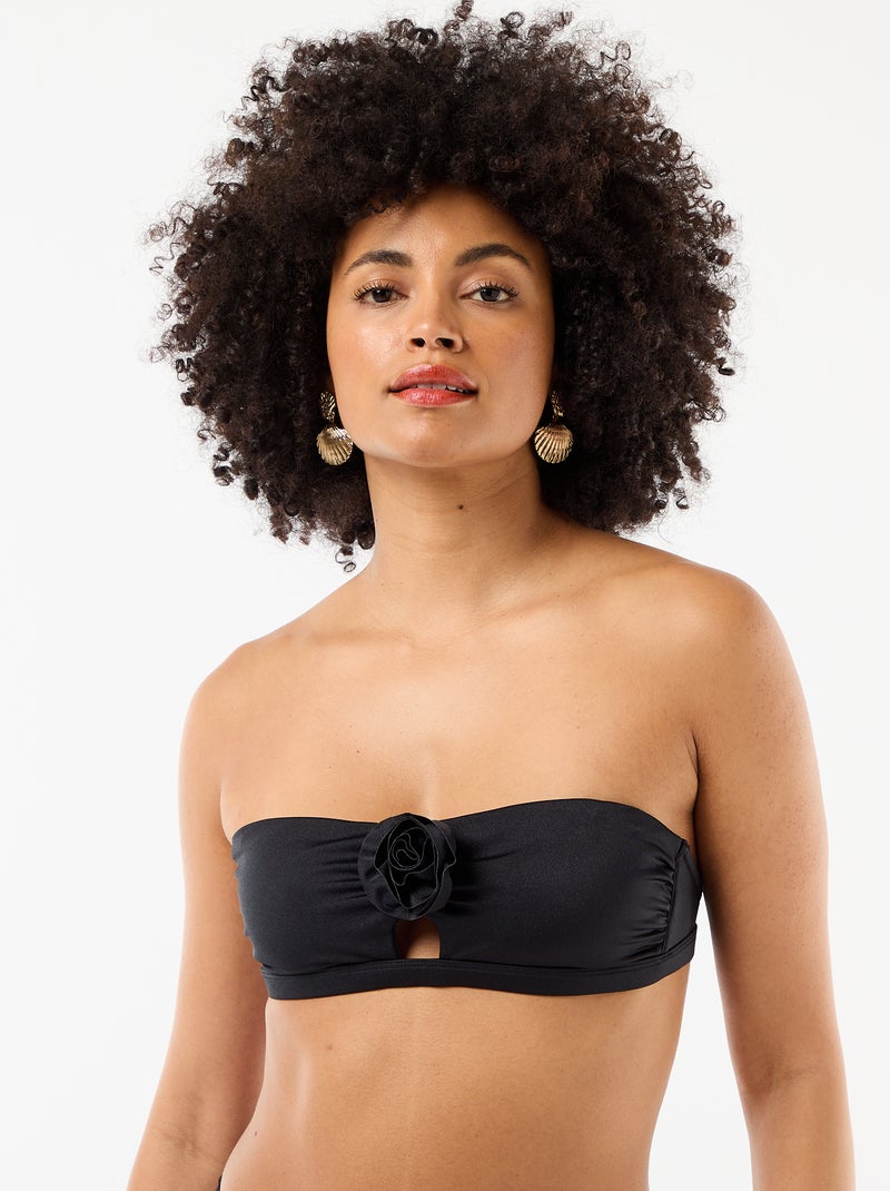 Top bandeau de biquíni com detalhe de flor em relevo Preto - Kiabi
