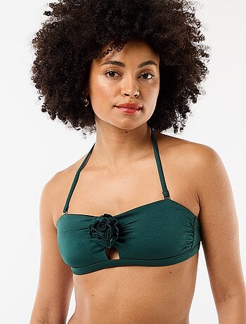 Top bandeau de biquíni com detalhe de flor em relevo