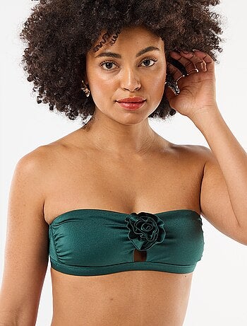 Top bandeau de biquíni com detalhe de flor em relevo