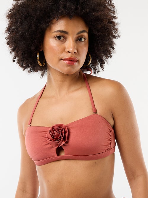 Top bandeau de biquíni com detalhe de flor em relevo - Kiabi
