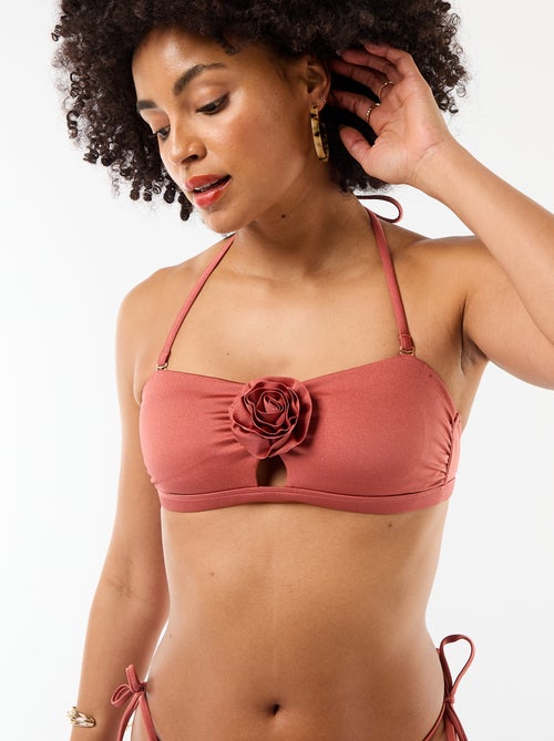 Top bandeau de biquíni com detalhe de flor em relevo - Kiabi
