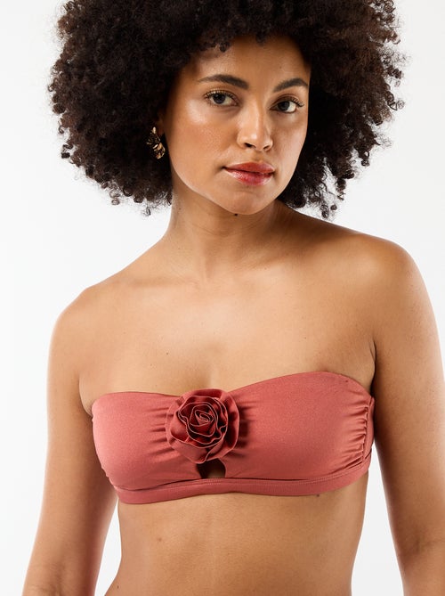 Top bandeau de biquíni com detalhe de flor em relevo - Kiabi