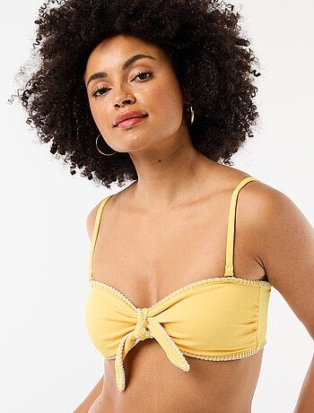 Top bandeau de biquíni com pespontos contrastantes