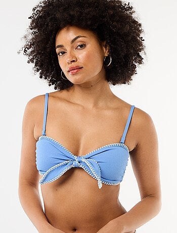 Top bandeau de biquíni com pespontos contrastantes
