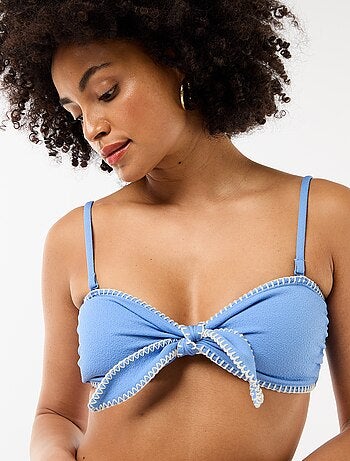 Top bandeau de biquíni com pespontos contrastantes