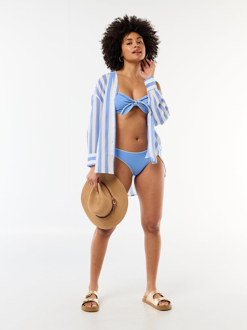 Top bandeau de biquíni com pespontos contrastantes Azul - Kiabi