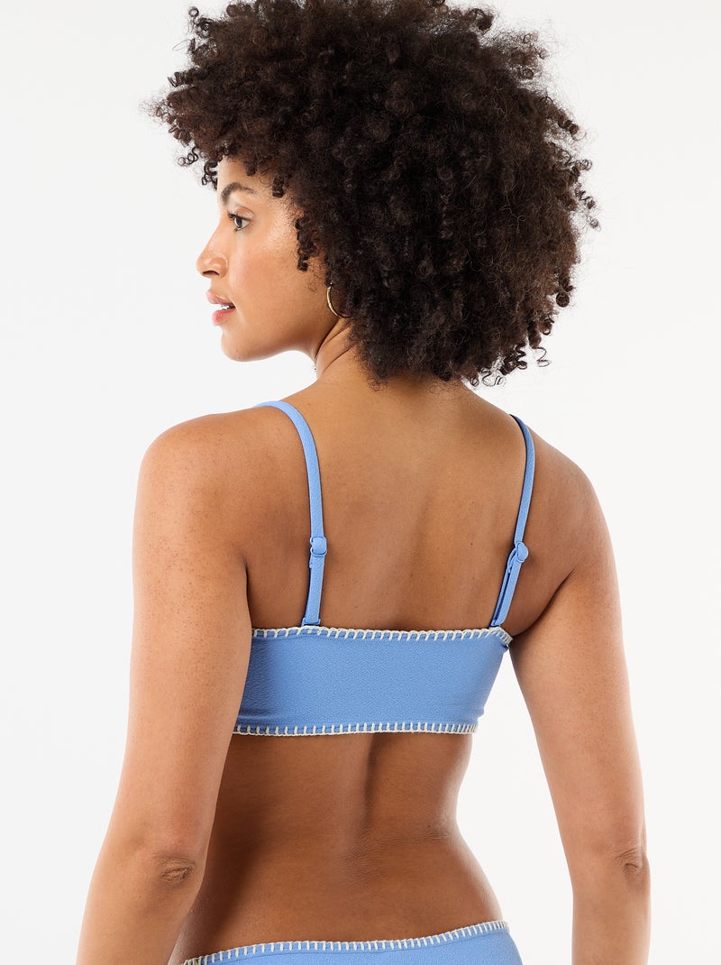 Top bandeau de biquíni com pespontos contrastantes Azul - Kiabi