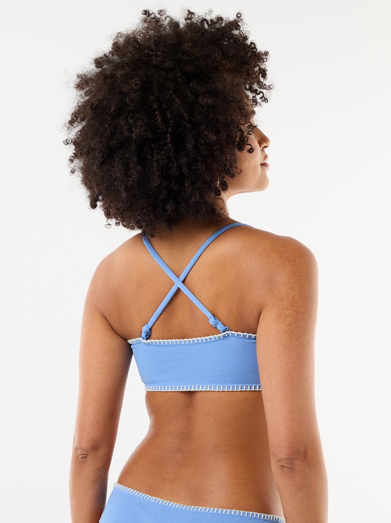 Top bandeau de biquíni com pespontos contrastantes Azul - Kiabi