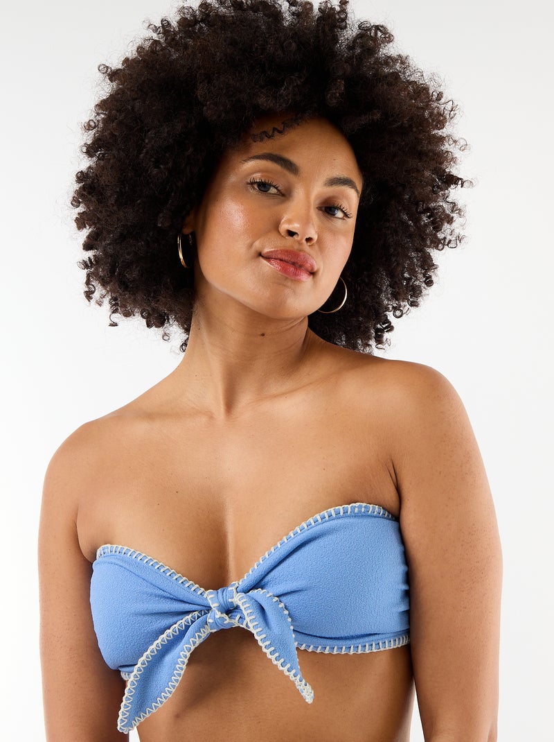 Top bandeau de biquíni com pespontos contrastantes Azul - Kiabi