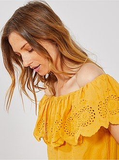 Top bardot a ponto cheio e bordado inglês - Kiabi