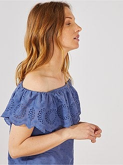 Top bardot a ponto cheio e bordado inglês - Kiabi