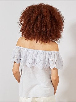 Top bardot a ponto cheio e bordado inglês - Kiabi